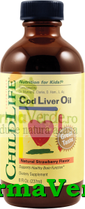 Cod Liver Oil ChildLife Ulei de Cod 237ml Rahitism Copii Secom