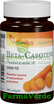 Betacaroten natural 25000 UI 100 capsule gelatinoase Vitaking