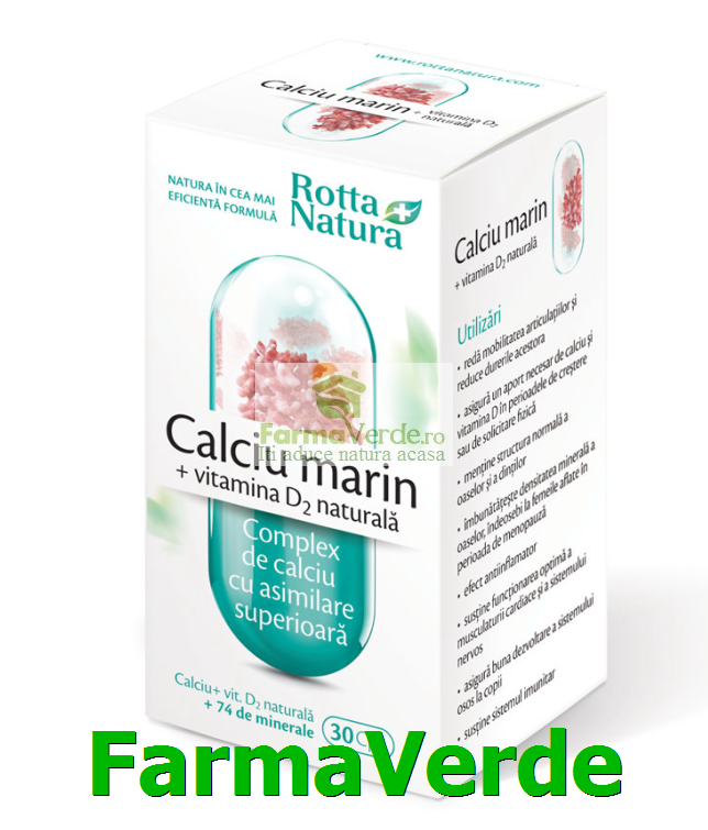 Calciu Marin cu Vitamina D2 Naturala 30 capsule Rotta Natura