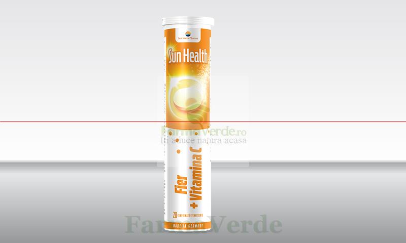 Sun Health Efervescent Fier + Vitamina C 20 cpr Sun Wave Pharma