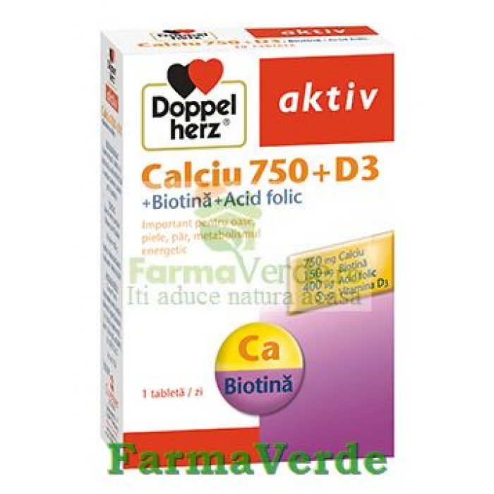 Doppelherz aktiv Calciu 750 + D3 + Biotina + Acid Folic 30 cpr