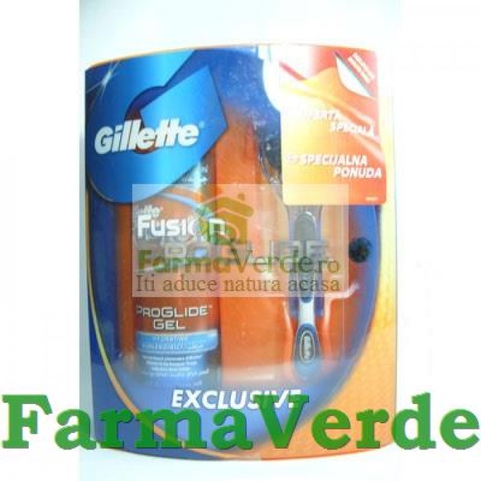 Pachet Gillette Fusion cu 1 rezerva + Gel de ras 75 ml GRATUIT!