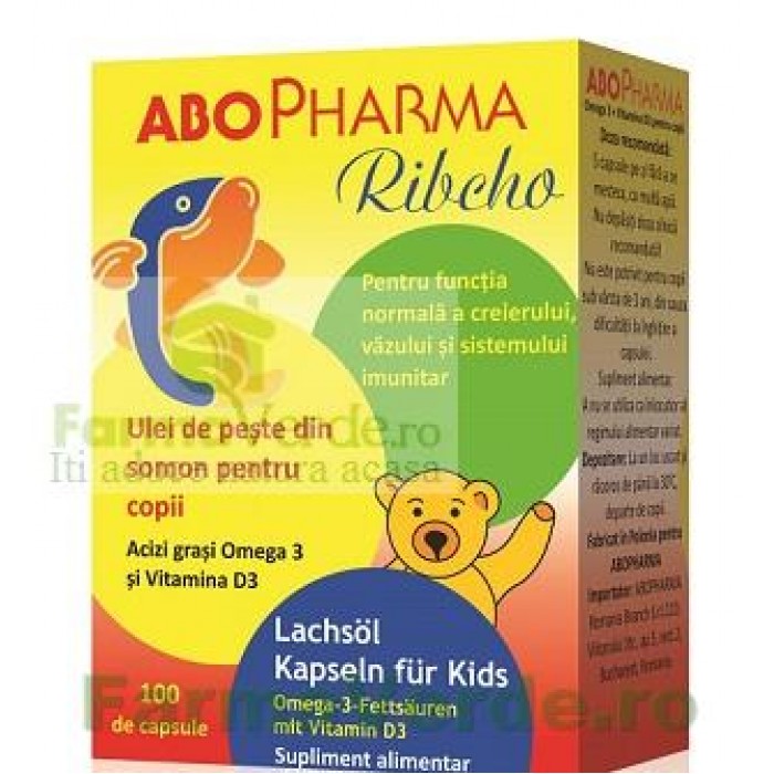 ABO RIBCHO Ulei de Pește din somon+Vitamina D3 pentru copii 100 capsule Abo Pharma