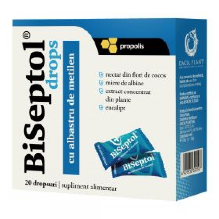 BiSeptol Dropsuri cu Albastru de Metilen si Propolis 20 bucati DaciaPlant