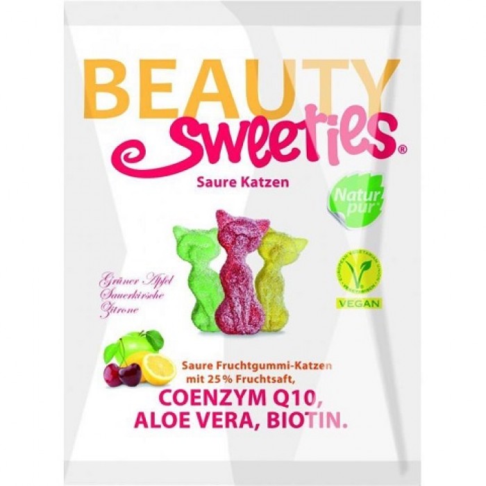 Jeleuri Gumate Pisicute cu Suc din Fructe, Coenzima Q10, Aloe Vera si Biotina 125 gr Beauty Sweeties